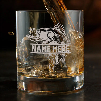 Personalized Fishing Whiskey Glass, Custom Engraved Bass Whiskey Glass Gift for Fishermen 2025