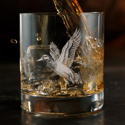 Duck Hunting Whiskey Glass – Custom Engraved Flying Duck Whiskey Glass Gift for Waterfowl Hunters 2025