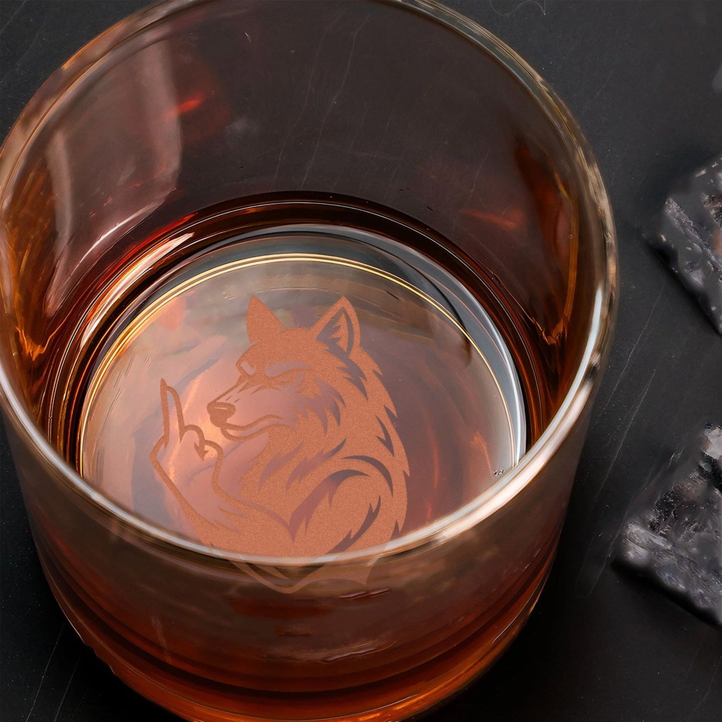 Savage Wolf Engraved Whiskey Glass – Funny Funny Finger Whiskey Glass for Badass Men & Hunters
