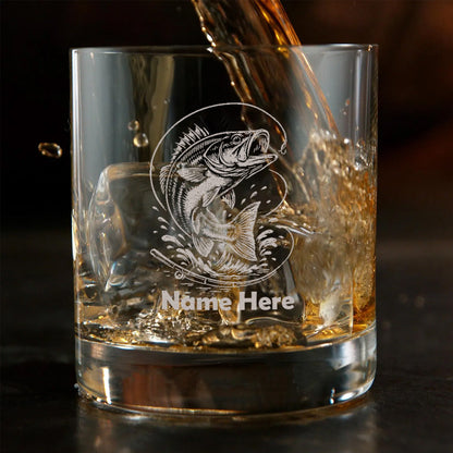 Custom Name Bass Fishing Whiskey Glass – Personalized Engraved Fisherman Gift 2025