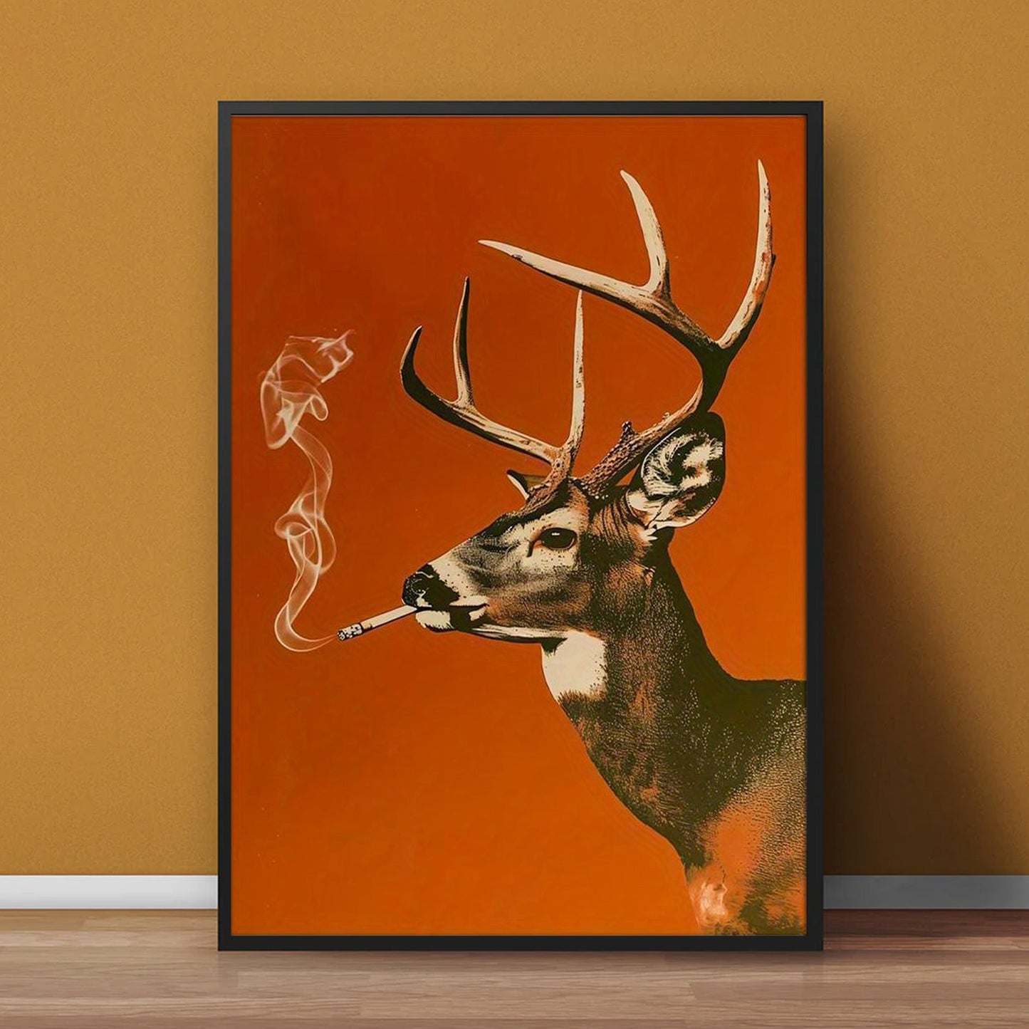 Smoking Buck Deer Canvas – Funny Hunting Wall Art for Man Caves - Gift for Hunters