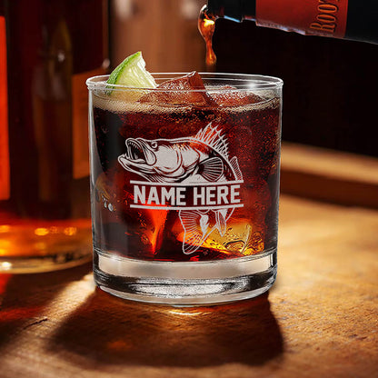 Personalized Fishing Whiskey Glass, Custom Engraved Bass Whiskey Glass Gift for Fishermen 2025