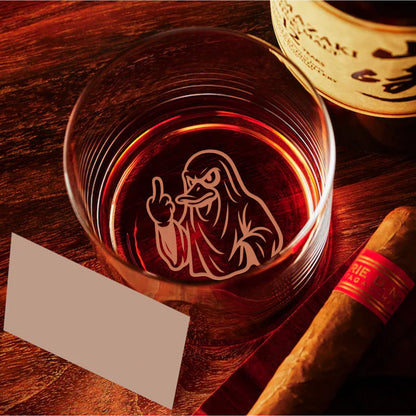 Duck Halloween Engraved Whiskey Glass – Funny Funny Finger Whiskey Glass for Men, Hunters & Drinking Lovers