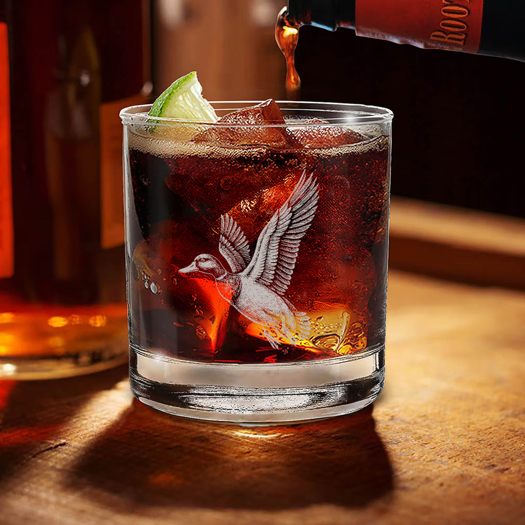 Duck Hunting Whiskey Glass – Custom Engraved Flying Duck Whiskey Glass Gift for Waterfowl Hunters 2025