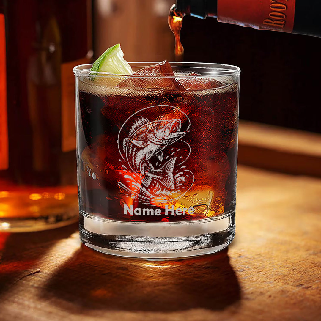 Custom Name Bass Fishing Whiskey Glass – Personalized Engraved Fisherman Gift 2025