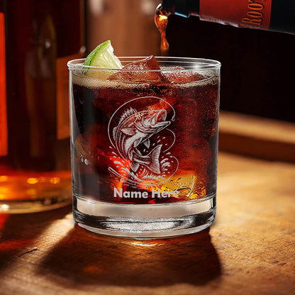 Custom Name Bass Fishing Whiskey Glass – Personalized Engraved Fisherman Gift 2025