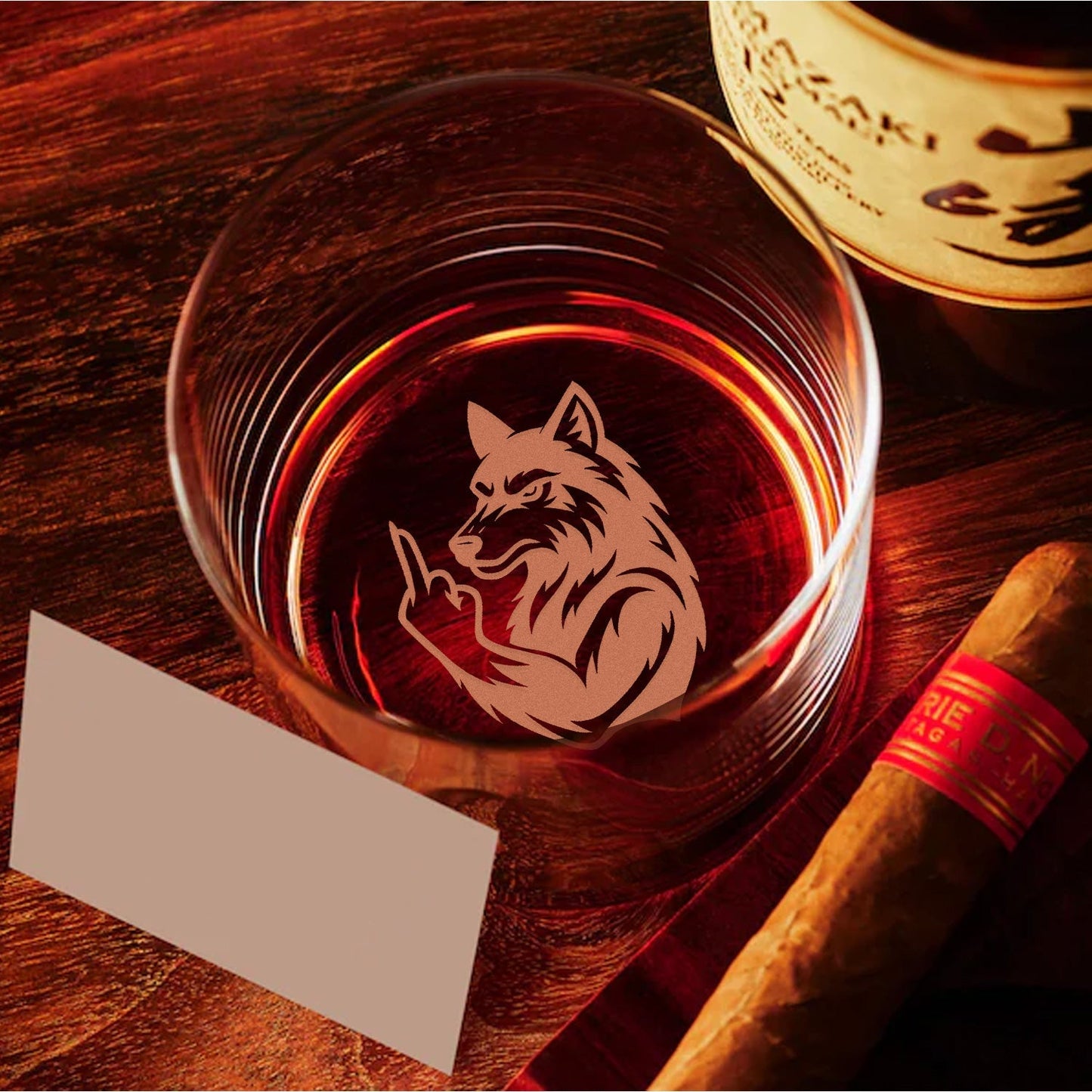 Savage Wolf Engraved Whiskey Glass – Funny Funny Finger Whiskey Glass for Badass Men & Hunters