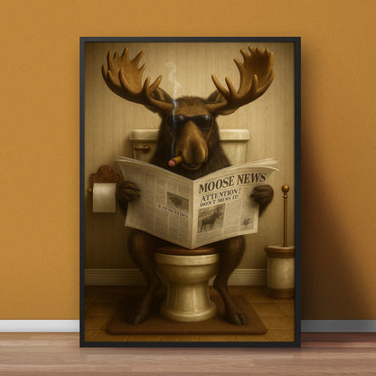 Funny Elk Hunting Lodge Moose Bathroom Canvas Wall Art – Wildlife Animal Poster - Unique Gift for Hunters