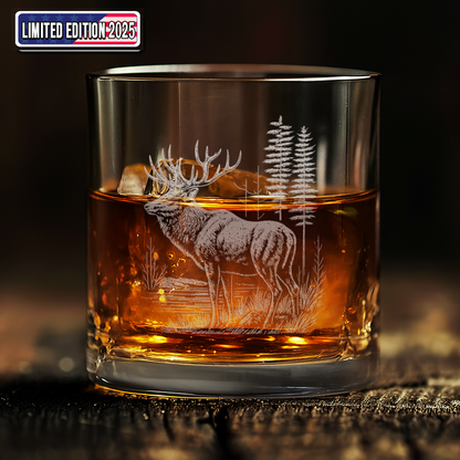 Deer Elk Engraved Whiskey Glass – Engraved Hunting Rocks Glass for Men