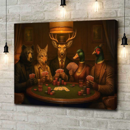 The Poker Club – Vintage Animals Playing Cards Wall Art - Rustic Anthropomorphic Canvas