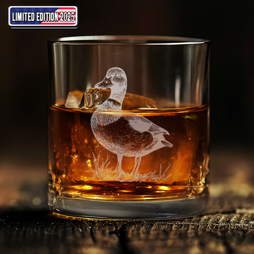 Duck Engraved Whiskey Glass, Hunting Rocks Glass Gift for Waterfowl & Drinking Lovers