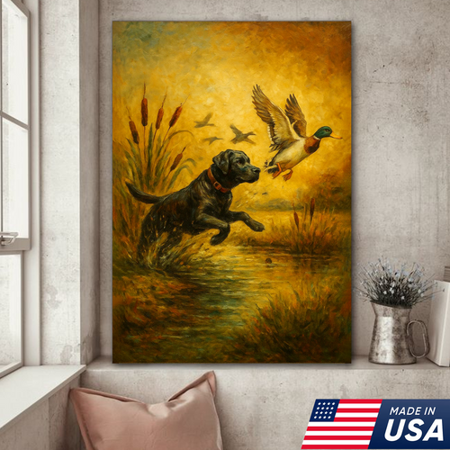 Hunting Labrador Retriever Dog And Duck Canvas Wall Art, Perfect Gift for Hunters & Dog Lovers