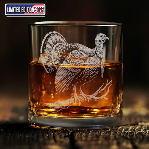 Turkey Whiskey Glass, Custom Engraved Rocks Glass, Rustic Hunting Gift for Outdoorsmen & Drinking Lovers