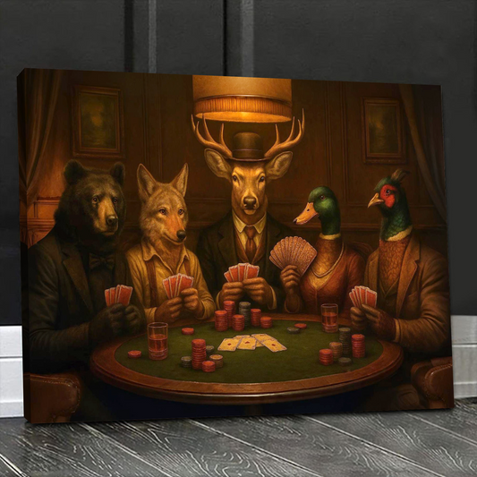 The Poker Club – Vintage Animals Playing Cards Wall Art - Rustic Anthropomorphic Canvas