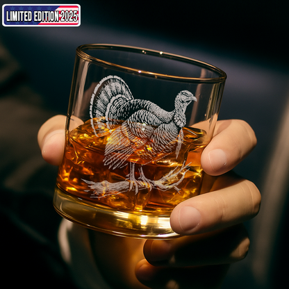 Turkey Whiskey Glass, Custom Engraved Rocks Glass, Rustic Hunting Gift for Outdoorsmen & Drinking Lovers