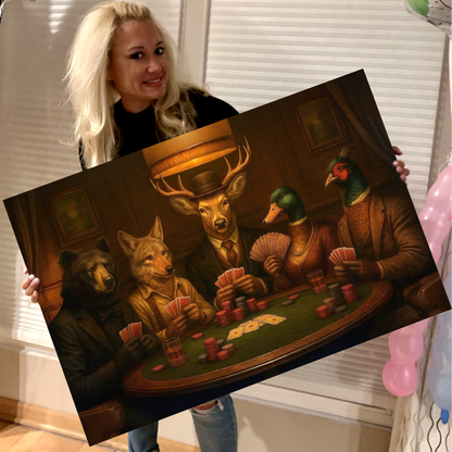 The Poker Club – Vintage Animals Playing Cards Wall Art - Rustic Anthropomorphic Canvas