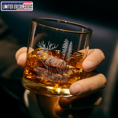 Deer Elk Engraved Whiskey Glass – Engraved Hunting Rocks Glass for Men