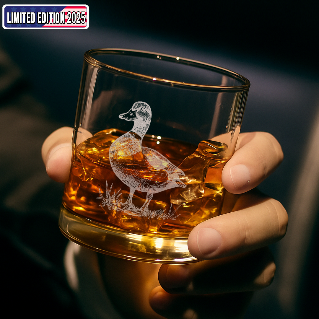 Duck Engraved Whiskey Glass, Hunting Rocks Glass Gift for Waterfowl & Drinking Lovers