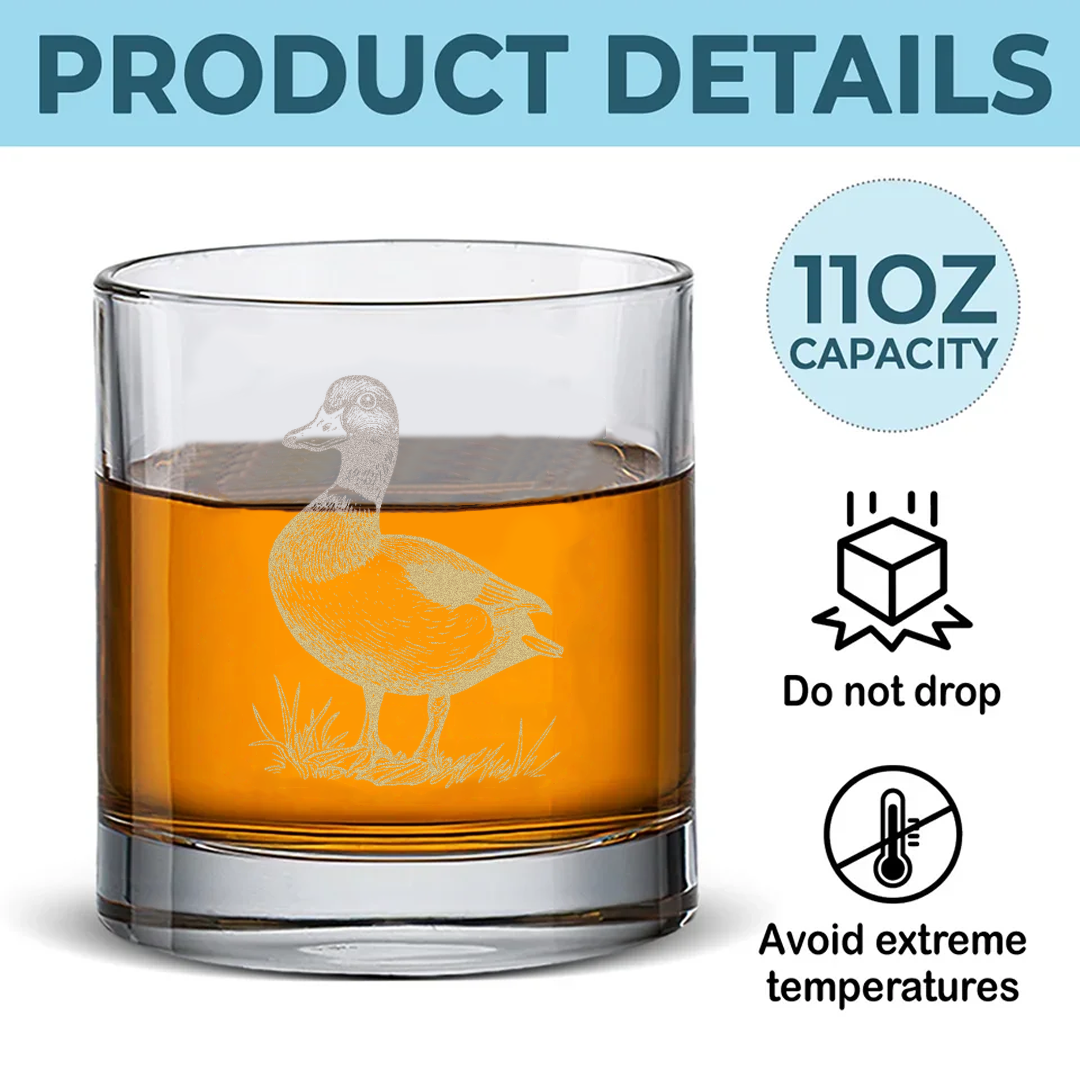 Duck Engraved Whiskey Glass, Hunting Rocks Glass Gift for Waterfowl & Drinking Lovers