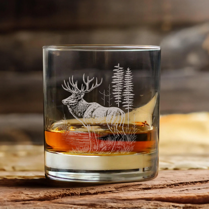 Deer Elk Engraved Whiskey Glass – Engraved Hunting Rocks Glass for Men