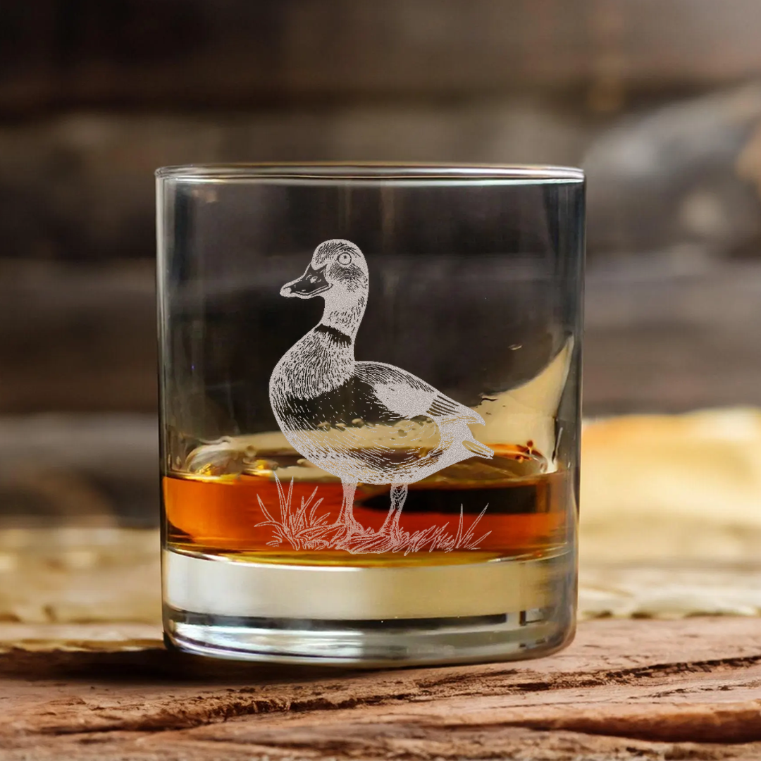 Duck Engraved Whiskey Glass, Hunting Rocks Glass Gift for Waterfowl & Drinking Lovers