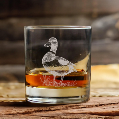 Duck Engraved Whiskey Glass, Hunting Rocks Glass Gift for Waterfowl & Drinking Lovers