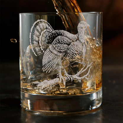 Turkey Whiskey Glass, Custom Engraved Rocks Glass, Rustic Hunting Gift for Outdoorsmen & Drinking Lovers