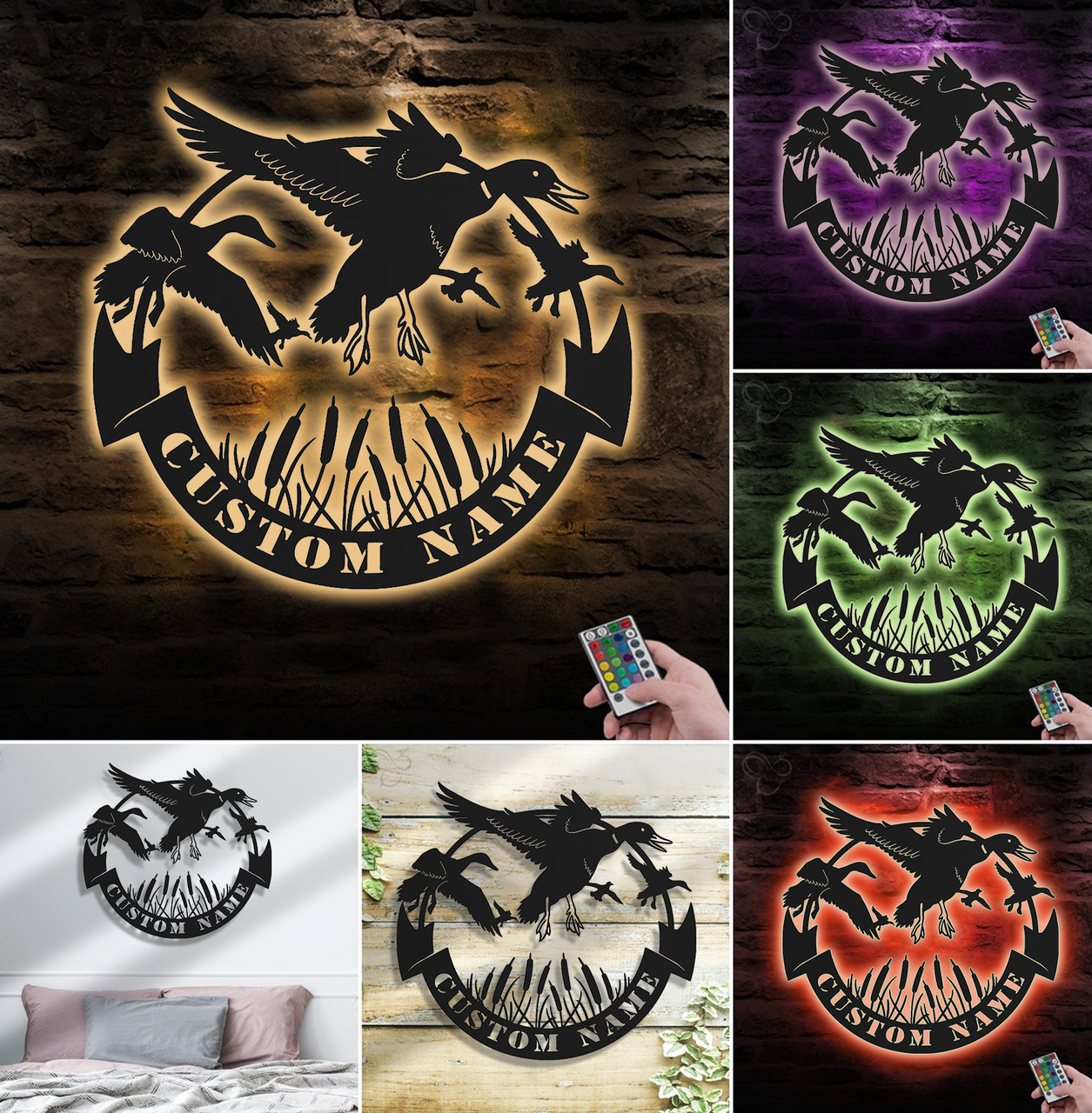 Personalized Duck Hunting Metal Sign WITH LED/WITHOUT LED – Flying Waterfowl Wall Art