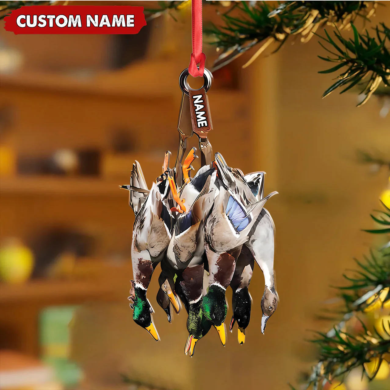 Custom Duck Hunting Acrylic Ornament – Personalized Waterfowl Christmas Decoration