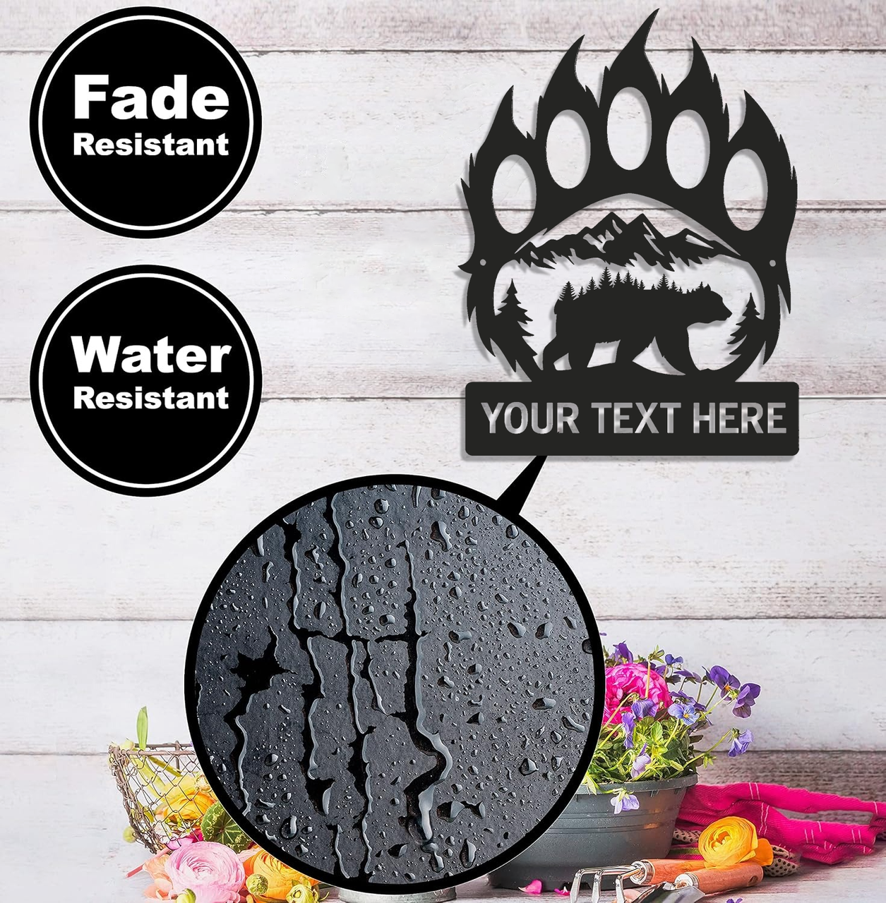 Personalized Bear Paw Metal Sign WITH LED/WITHOUT LED – Rustic Wildlife Wall Art