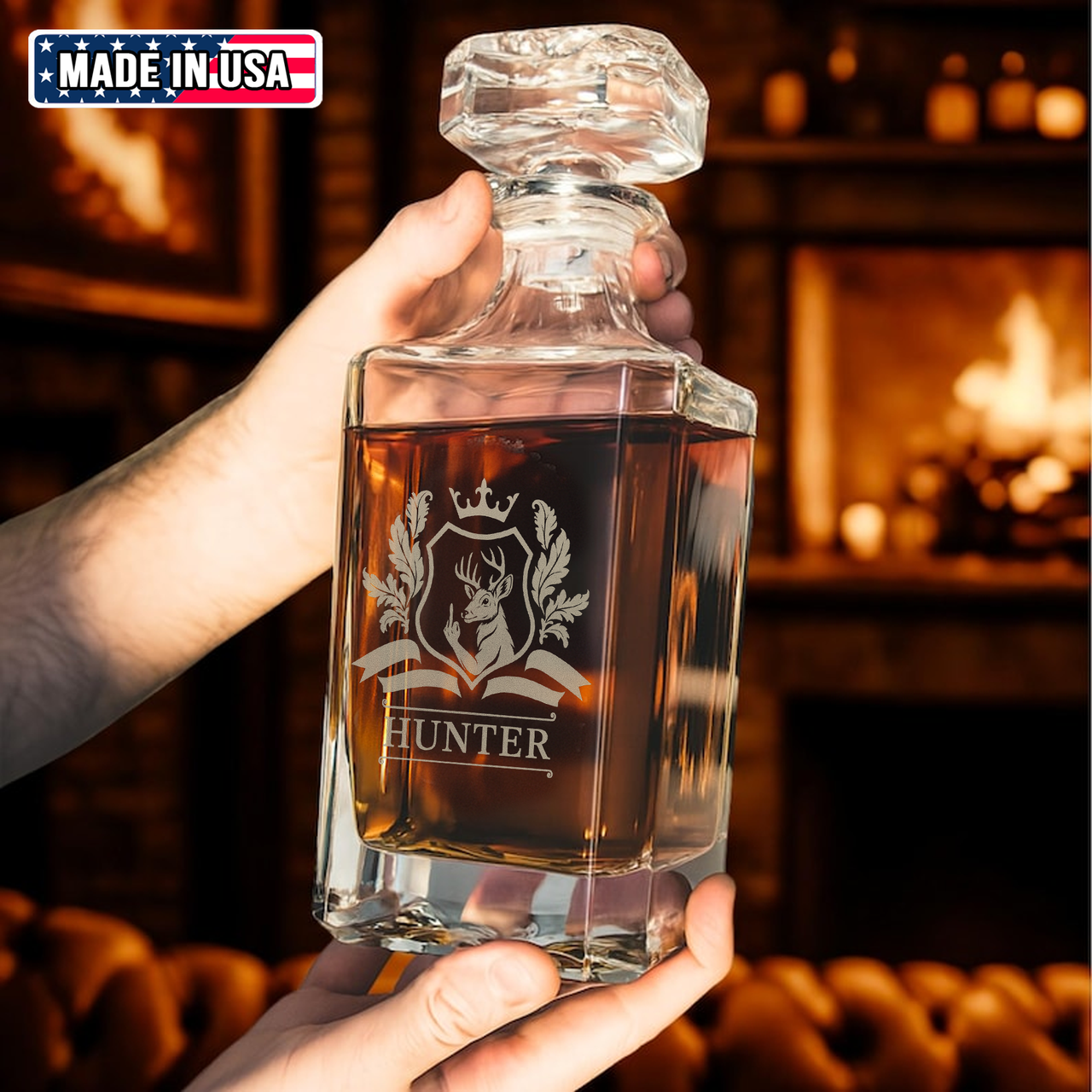 Luxury Hunter’s Whiskey Decanter & Glass Set – Engraved Deer Glassware, Unique Gift for Men & Hunting Lovers