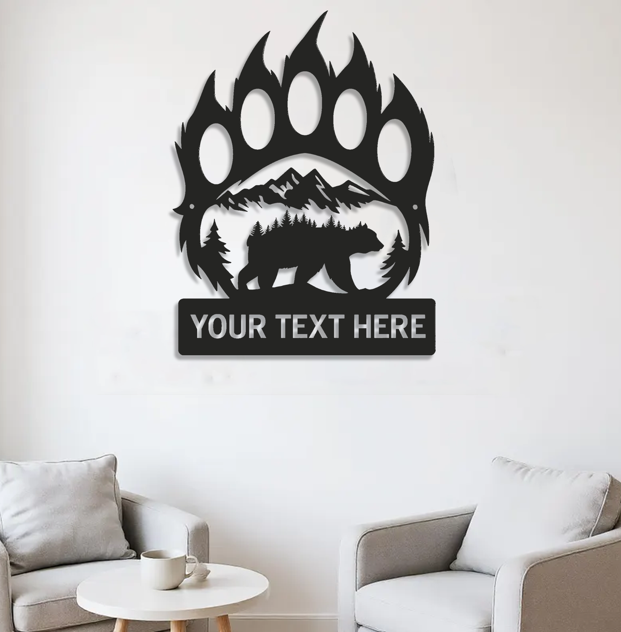 Personalized Bear Paw Metal Sign WITH LED/WITHOUT LED – Rustic Wildlife Wall Art