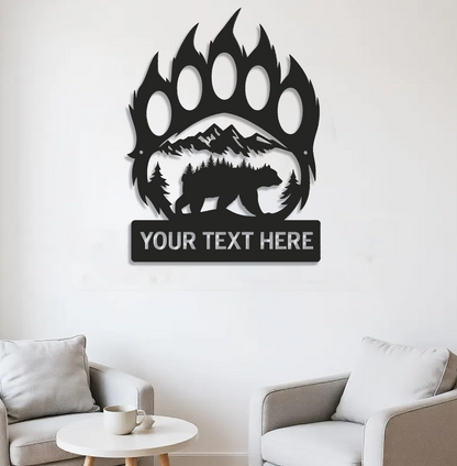 Personalized Bear Paw Metal Sign WITH LED/WITHOUT LED – Rustic Wildlife Wall Art