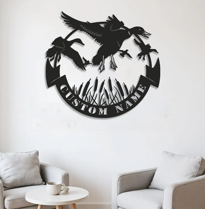 Personalized Duck Hunting Metal Sign WITH LED/WITHOUT LED – Flying Waterfowl Wall Art