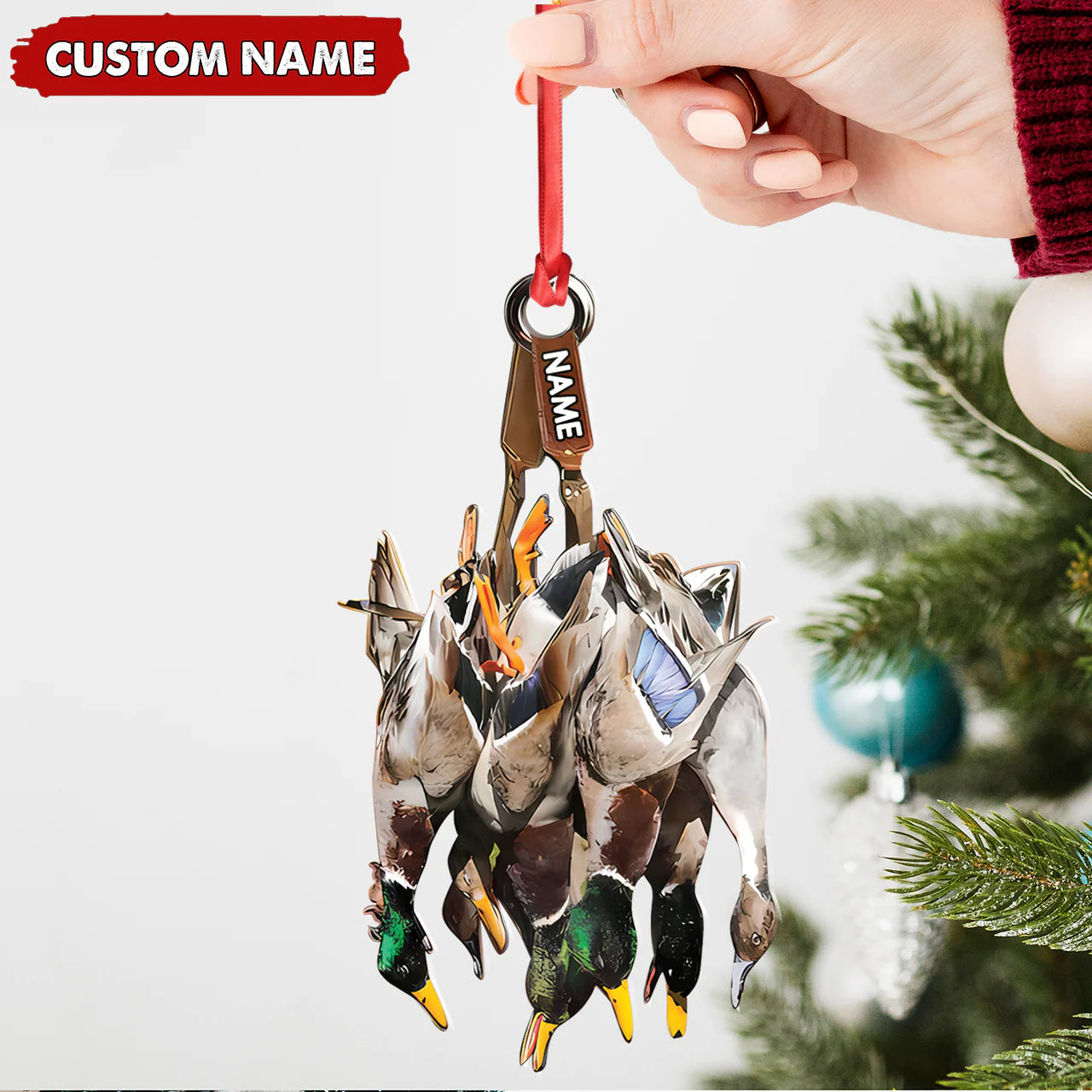 Custom Duck Hunting Acrylic Ornament – Personalized Waterfowl Christmas Decoration