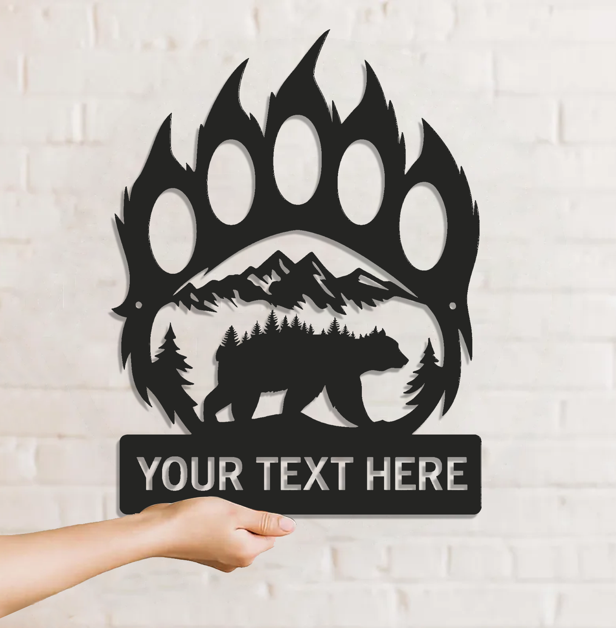 Personalized Bear Paw Metal Sign WITH LED/WITHOUT LED – Rustic Wildlife Wall Art