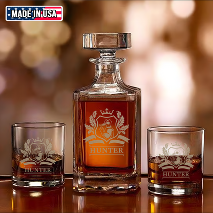 Luxury Hunter’s Whiskey Decanter & Glass Set – Engraved Duck Glassware, Unique Gift for Men & Hunting Lovers