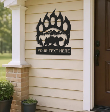 Personalized Bear Paw Metal Sign WITH LED/WITHOUT LED – Rustic Wildlife Wall Art