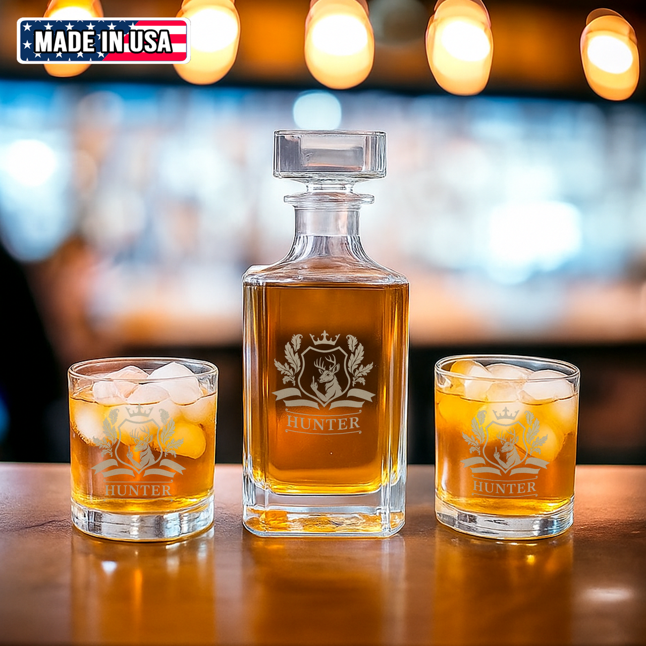 Luxury Hunter’s Whiskey Decanter & Glass Set – Engraved Deer Glassware, Unique Gift for Men & Hunting Lovers