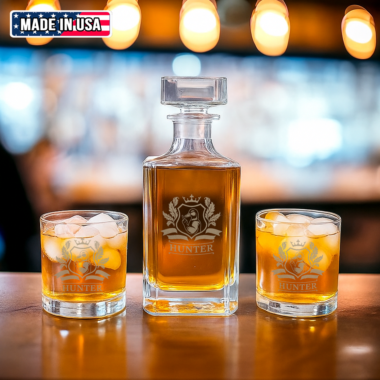 Luxury Hunter’s Whiskey Decanter & Glass Set – Engraved Duck Glassware, Unique Gift for Men & Hunting Lovers
