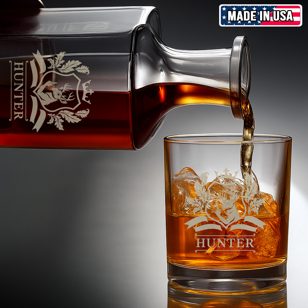 Luxury Hunter’s Whiskey Decanter & Glass Set – Engraved Deer Glassware, Unique Gift for Men & Hunting Lovers