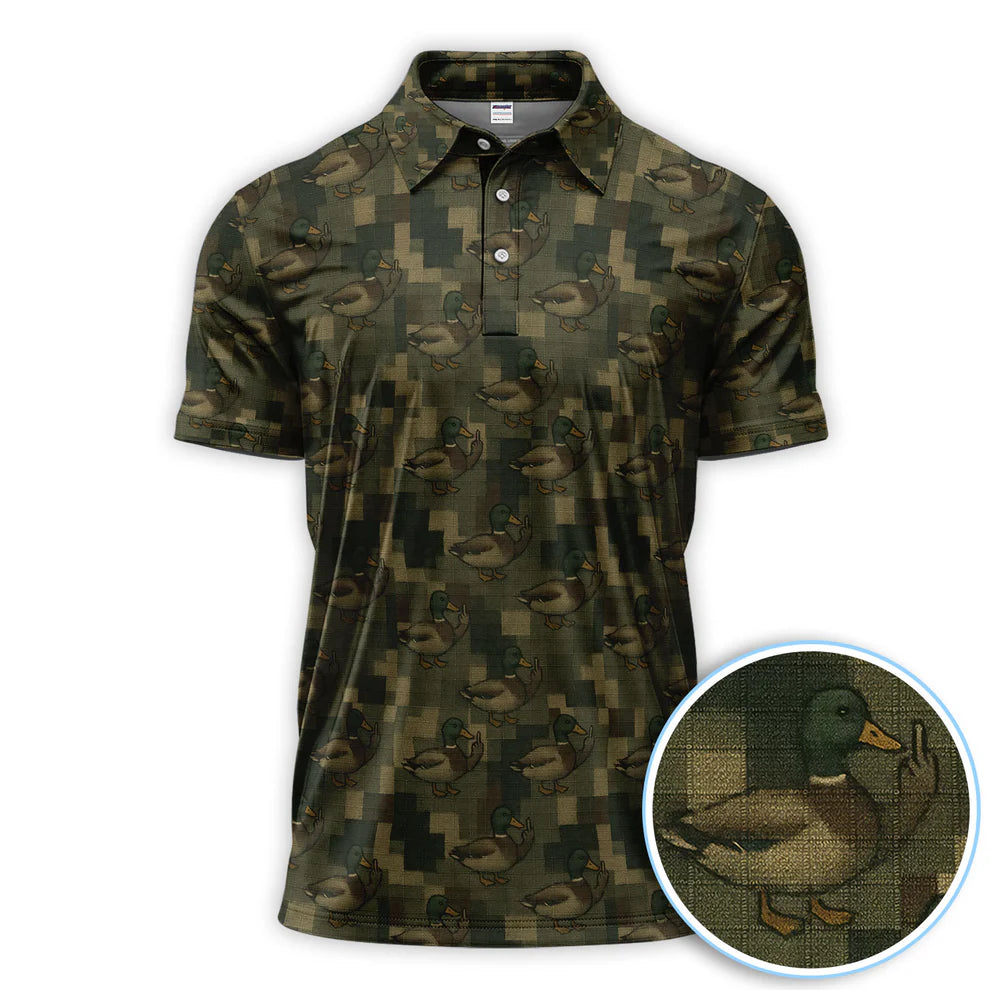 Mallard Duck Camo Polo Shirt For Men, Waterfowl Pattern Shirt