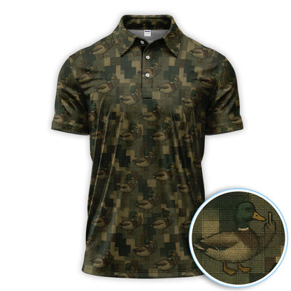 Mallard Duck Camo Polo Shirt For Men, Waterfowl Pattern Shirt