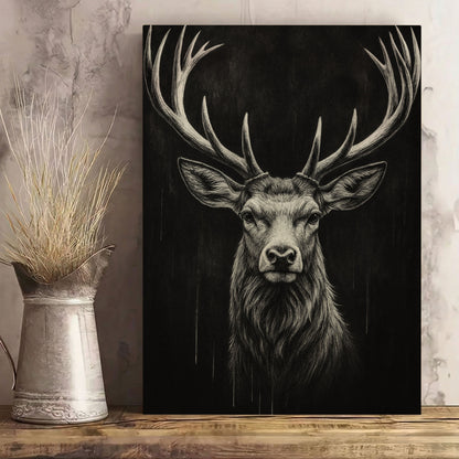 Majestic Stag Portrait Black White Deer Wall Art