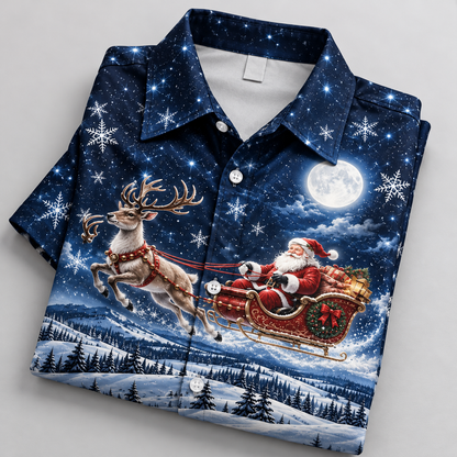 Moonlit Reindeer Santa Christmas Hawaiian Shirt VC26111