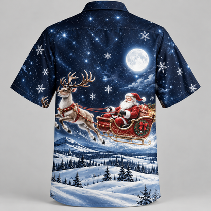 Moonlit Reindeer Santa Christmas Hawaiian Shirt VC26111
