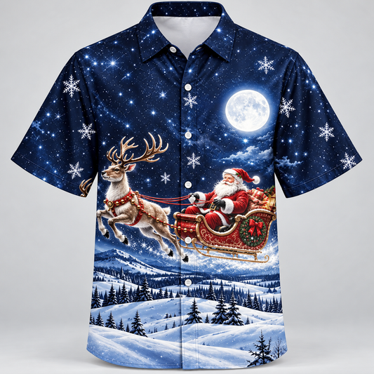 Moonlit Reindeer Santa Christmas Hawaiian Shirt VC26111