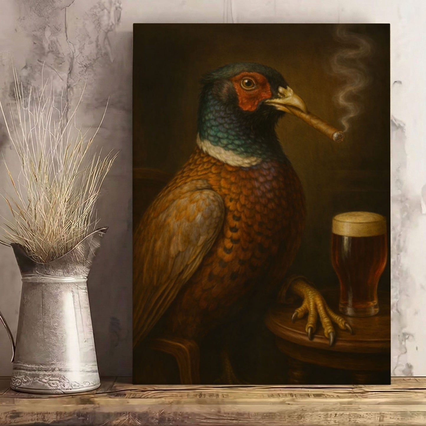 Pheasant Beer and Cigar Canvas Wall Art