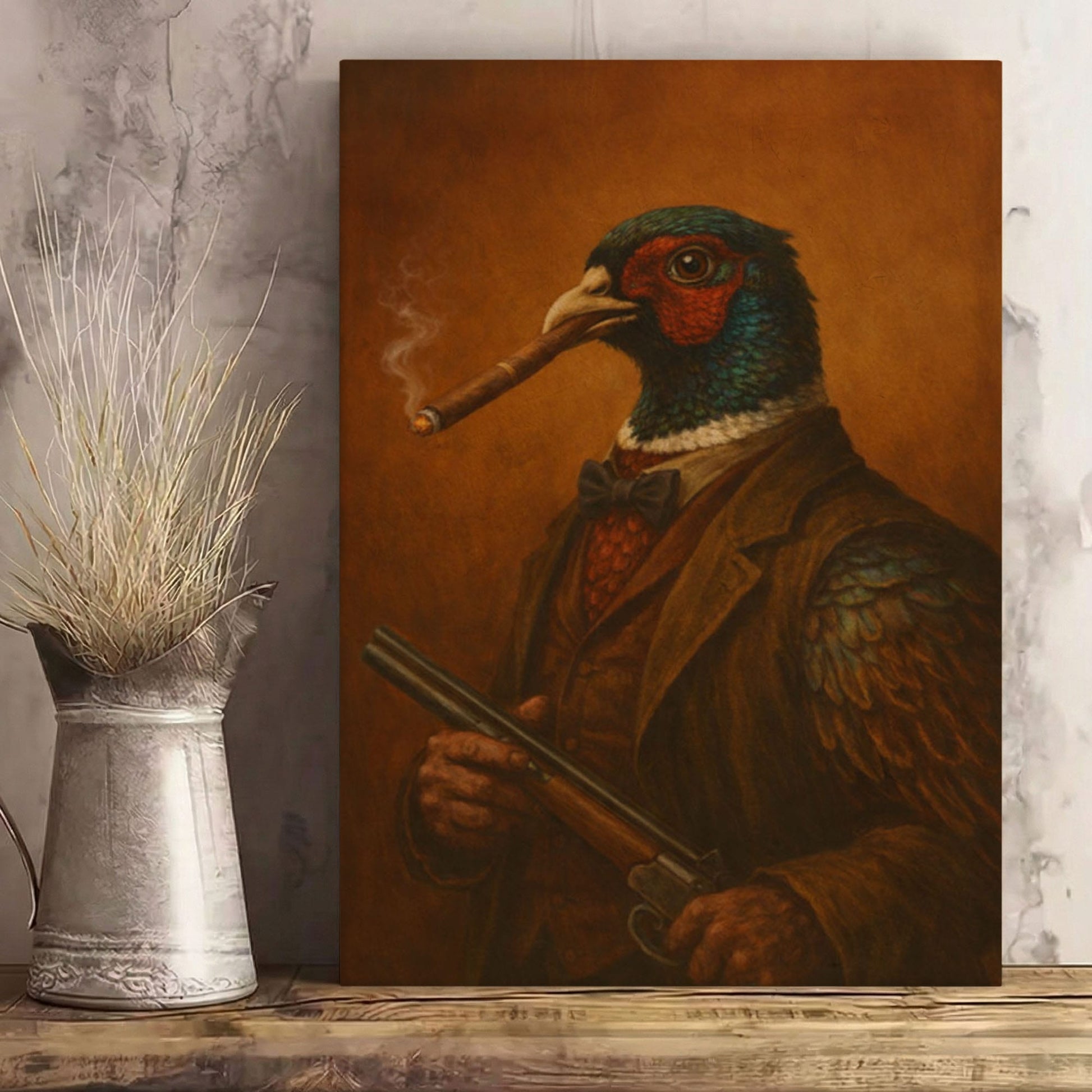 Pheasant Gentleman Smoking Cigar Classic Animal Art