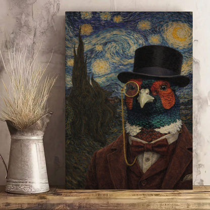 Pheasant Gentleman Starry Night – Vintage Animal Art